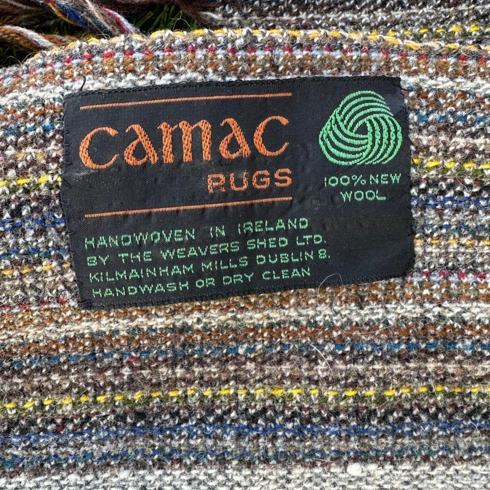 Vintage Camac Rugs Ireland Handwoven 100% Wool Striped Fringe Blanket Throw READ